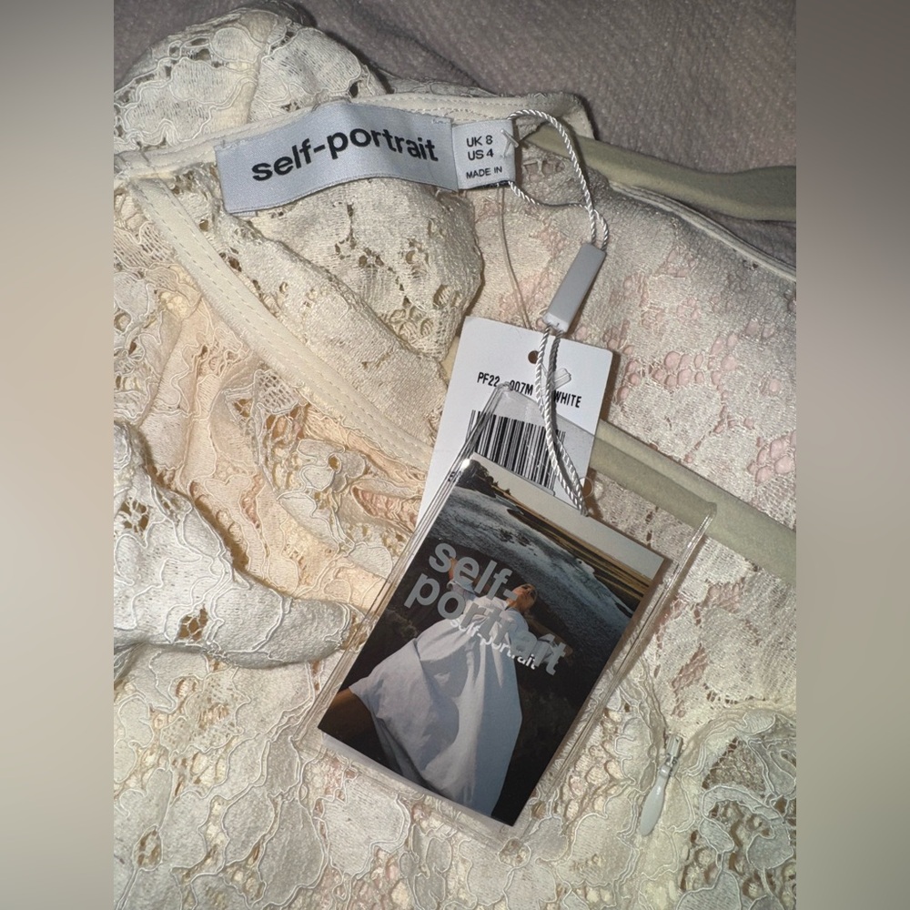 NWT Self-Portrait Women's Lace Midi Dress - Ivory Cotton
